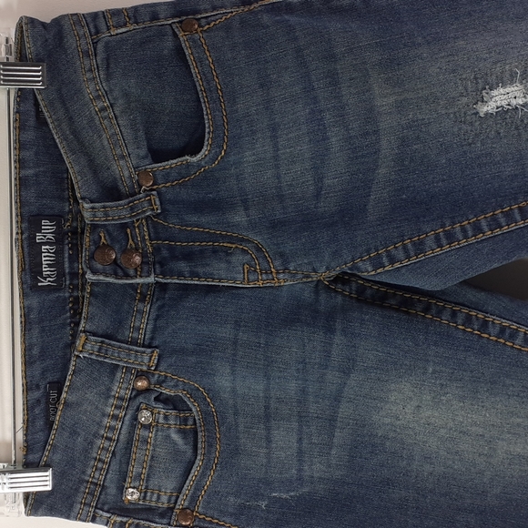 Karma Blue Ultra Stretch Bootcut Button Back Pockets Size 5 - Picture 5 of 16